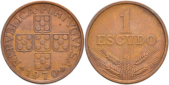 Португалия 1 эскудо 1970 KM 597 бронза 4561-634