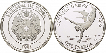 Тонга 1 паанга 1991 XXV летние Олимпийские игры в Барселоне 1992 года, прыжки с трамплина в воду KM 140 PROOF 11-101-23