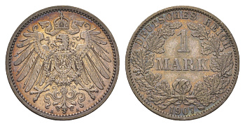 Германия 1 марка 1907 A, Вильгельм II (1888-1918) KM 14, J. 17 серебро 4626-157