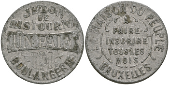 БЕЛЬГИЯ ЖЕТОН ND В ПЕКАРНЮ НА ХЛЕБНЫЙ ПАЕК, ПЕРВАЯ МИРОВАЯ ВОЙНА алюминий 99-445