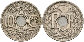 Франция 10 сантимов 1931 KM 866a, Le Franc 138.3 медно-никель 4143-1014