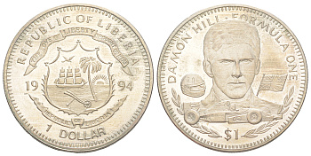 Либерия 1 доллар 1994 Формула-1 - Дэймон Хилл KM 139 медно-никель BU 1528-713