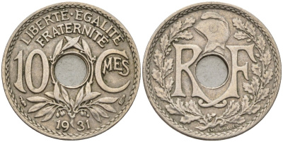 Франция 10 сантимов 1931 KM 866a, Le Franc 138.3 медно-никель 4143-1014