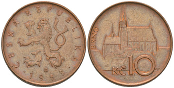 Чехия 10 крон 1993 HM, кафедральный собор в Брно KM 4 сталь плакированная медью 4592-813