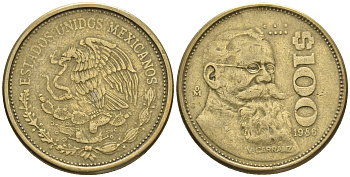 Мексика 100 песо 1988 Мо, Венустиано Карранса де ла Гарса KM 493 алюминиевая бронза 87-756