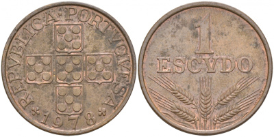 Португалия 1 эскудо 1978 КМ 597 бронза UNC 3853-1241