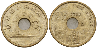 Испания 25 песет 1993 страна Басков (PAIS VASCO), Хуан Карлос I (1975-2014) KM 920 никель бронза    4597-146