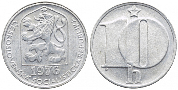 ЧЕХОСЛОВАКИЯ 10 ГЕЛЛЕРОВ 1976 СОЦИАЛИСТИЧЕСКАЯ РЕСПУБЛИКА KM 80 алюминий 112-551