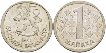 ФИНЛЯНДИЯ 1 МАРКА 1973 S KM 49а медно-никель 3718-734