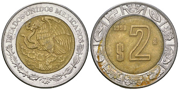 Мексика 2 песо 1998 M KM 604 биметалл 4591-214