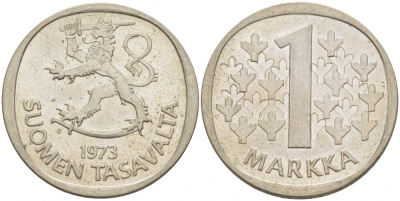 ФИНЛЯНДИЯ 1 МАРКА 1973 S KM 49а медно-никель 3718-734