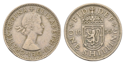Великобритания 1 шиллинг 1955 Елизавета II (1952-2022), Шотландский герб KM 905, Spink 4148 медно-никель 4699-521