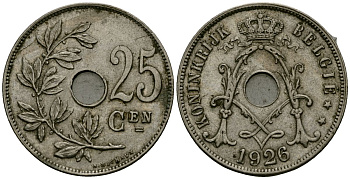 Бельгия 25 сантимов 1926 Belgie KM 69 медно-никель 4165-916