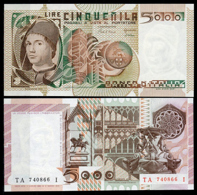 Италия 5000 лир 1980 Антонелло да Мессина Pick 105 b  бумага  UNC (пресс) 450-27-1