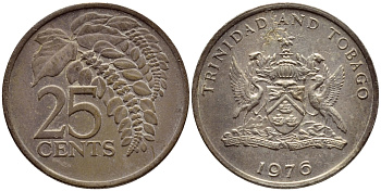 Тринидад и Тобаго 25 центов 1976 цветок дикая пуансеттия KM 28 медно-никель 4396-715