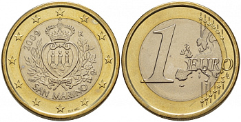 Сан-Марино 1 евро 2009 R, в капсуле KM 485 биметалл UNC 1094-6-25