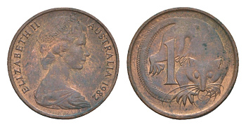 Австралия 1 цент 1982 Елизавета II (1952-2022), молодой портрет, опоссум KM 62 бронза 4655-1222