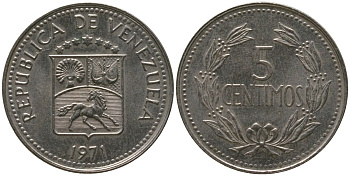 Венесуэла 5 сентимо 1971 KM 38.3 медно-никель 4576-642