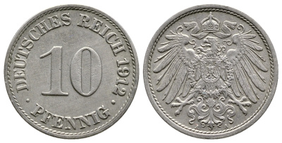 Германия 10 пфеннигов 1912 A KM 12, J. 13 медно-никель 4364-2912