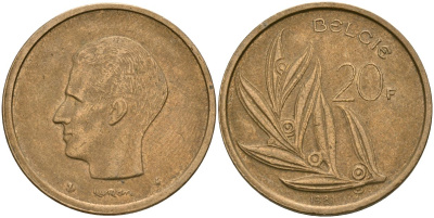 Бельгия 20 франков 1981 Belgie, Бодуэн I (1951-1993) KM 160 никель бронза 4165-332