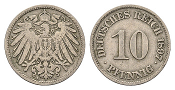 Германия 10 пфеннигов 1897 A KM 12, J. 13 медно-никель 4696-663