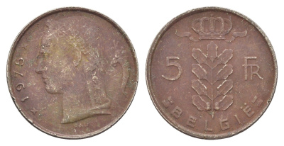 Бельгия 5 франков 1975 Belgie, Бодуэн I (1951-1993) KM 135 медно-никель 4704-1131