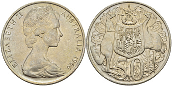 Австралия 50 центов 1966 Елизавета II (1952-2022), герб Австралии, кенгуру KM 67 серебро 82-831
