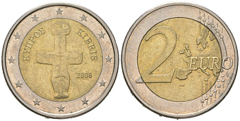 Кипр 2 евро 2008 KM 85 биметалл 110-526