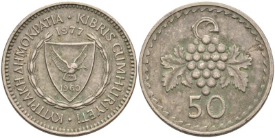 Кипр 50 милсов 1977 виноград KM 41 медно-никель 55-615