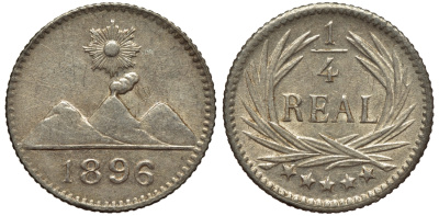 Гватемала 1/4 реала 1896 5 звезд, Испанское правление KM 162 серебро 4532-262