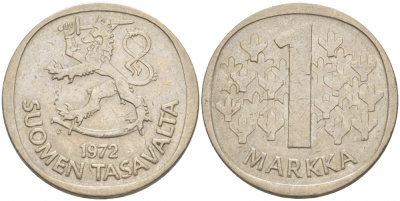 ФИНЛЯНДИЯ 1 МАРКА 1972 S KM 49а медно-никель 3718-722
