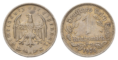 Германия 1 рейхсмарка 1936 A KM 78, J. 354 никель 633-745