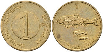 Словения 1 толар 1996 рыбы KM 4 никель латунь 4573-612
