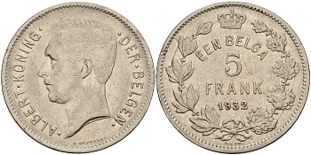 Бельгия 5 франков 1932 Belgen KM 98 никель    4157-815