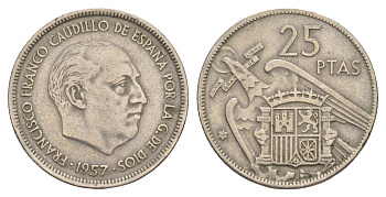 Испания 25 песет 1957 (58) Франсиско Франко KM 787 медно-никель 4176-712