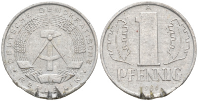 ГДР 1 пфенниг 1960 А КМ 8.1 алюминий 4588-529