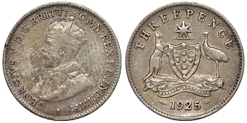 Австралия 3 пенса 1925 Георг V (1910-1936) KM 24 серебро 71-125