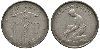 Бельгия 1 франк 1923 Belgique, Альберт I (1909-1934) KM 89 никель 27-1016