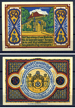 Оснабрюк 50 пфеннигов 1921 DeNG 1/2 1032.1-7/13 бумага UNC (пресс) 7556-27-3-1