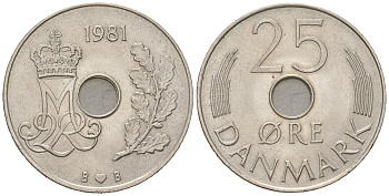Дания 25 эре 1981 B; S, Маргрете II (1972-) KM 861 медно-никель UNC 213-1024