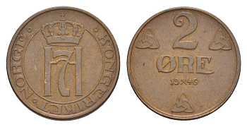 Норвегия 2 эре 1946 Хокон VII (1905-1957) KM 371 бронза 4635-316