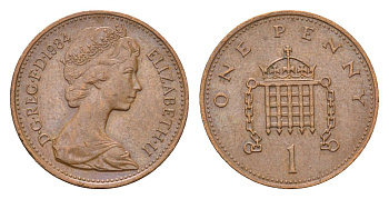 Великобритания 1 пенни 1984 Елизавета II (1952-2022) KM 927, Spink 4238 (B2) бронза 4685-154