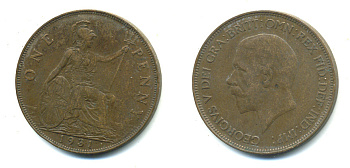 Великобритания 1 пенни 1931 Георг V (1910-1936) КМ 838, Spink 4055 бронза 4383-643
