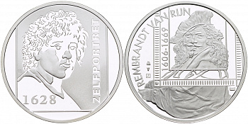 НИДЕРЛАНДЫ МЕДАЛЬ РЕМБРАНДТ (1606-1669), АВТОПОРТРЕТ 1628, ДИАМЕТР 30 мм., ВЕС 9,42 гр. медно-никель UNC 1087-2-23