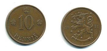 Финляндия 10 пенни 1921 республика (1918-1962) KM 24 медь 29-1115