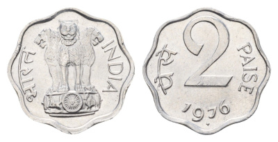 Индия 2 пайса 1976 KM 13.6 алюминий UNC 4697-765