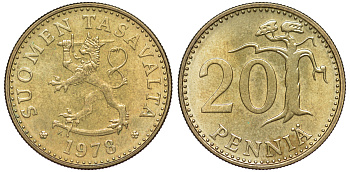 Финляндия 20 пенни 1978 K KM 47 алюминиевая бронза UNC 259-541