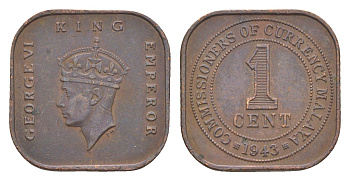 Малайя 1 цент 1943 Георг VI (1936-1952) KM 6 бронза 4613-165