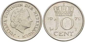 НИДЕРЛАНДЫ 10 ЦЕНТОВ 1979 ЮЛИАНА (1948-1980) KM 182 никель 211-1244