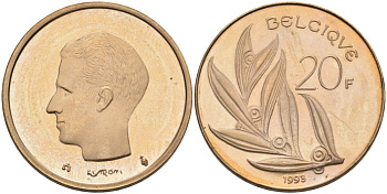 Бельгия 20 франков 1993 Belgique KM 159 никель бронза UNC 189-934